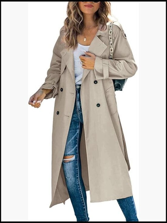 Jackets & Blazers - Double Breasted Long Trench Coat Windproof Slim Overcoat with Belt